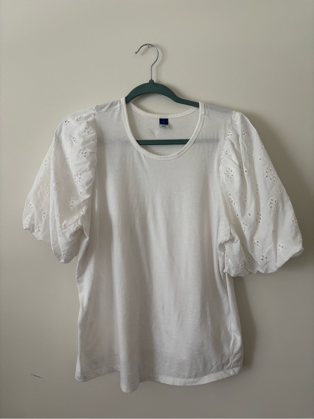 Old Navy White Puff Sleeve Eyelet Tee